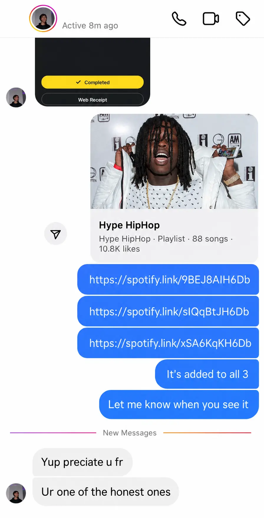 Artist conversation confirming three playlist placements